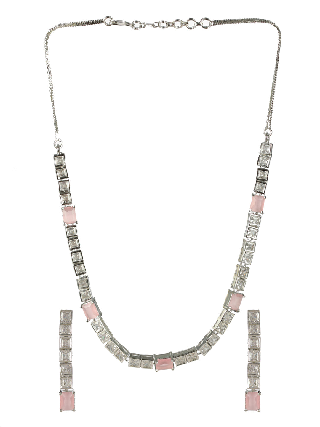 Priyaasi Pink Blocks AD Silver-Plated Jewellery Set