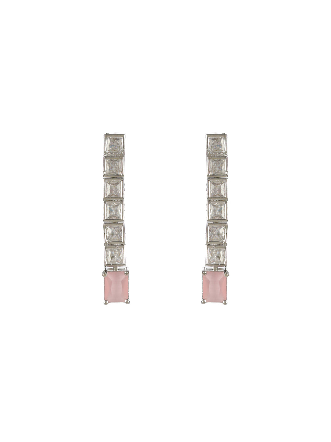 Priyaasi Pink Blocks AD Silver-Plated Jewellery Set