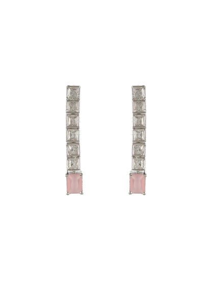 Priyaasi Pink Blocks AD Silver-Plated Jewellery Set