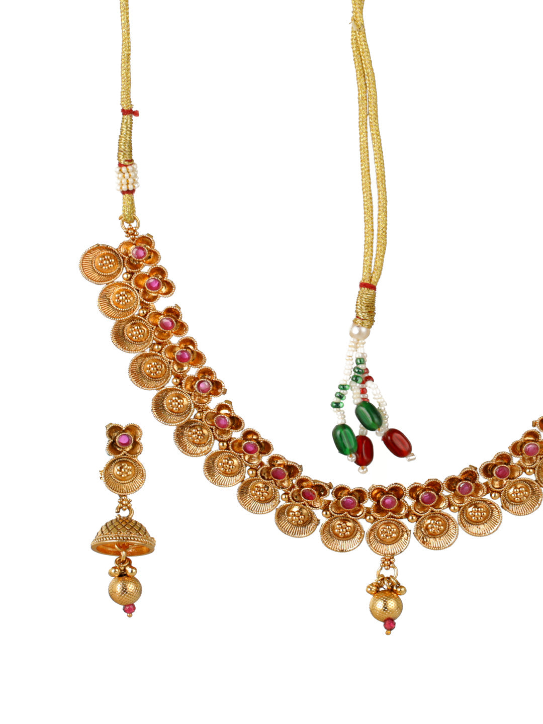 Priyaasi Floral Pink Stone Studded Gold-Plated Jewellery Set