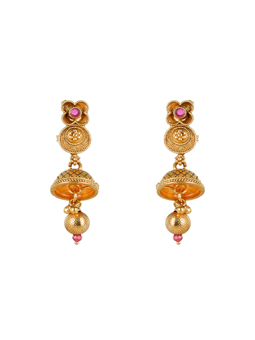 Priyaasi Floral Pink Stone Studded Gold-Plated Jewellery Set