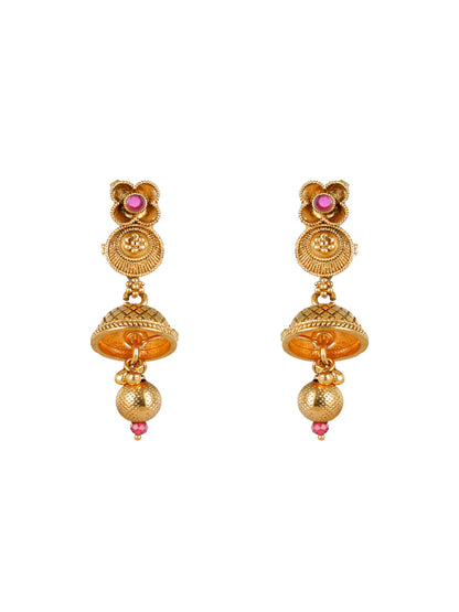 Priyaasi Floral Pink Stone Studded Gold-Plated Jewellery Set