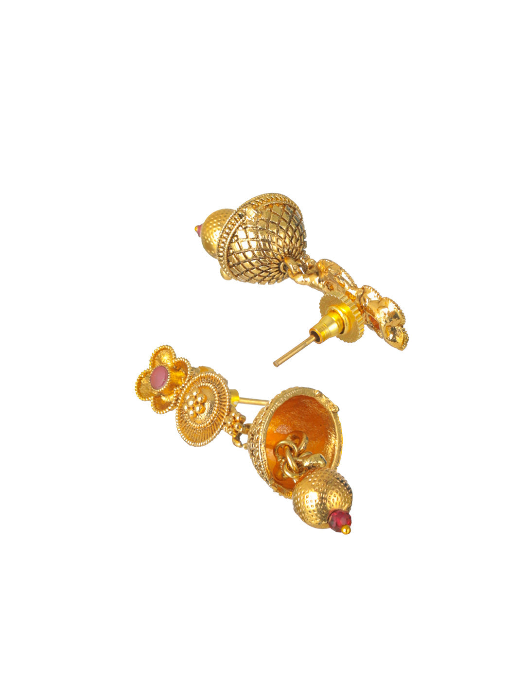Priyaasi Floral Pink Stone Studded Gold-Plated Jewellery Set