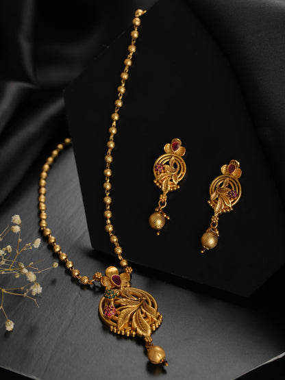 Priyaasi Leaf Flower Studded Gold-Plated Jewellery Set
