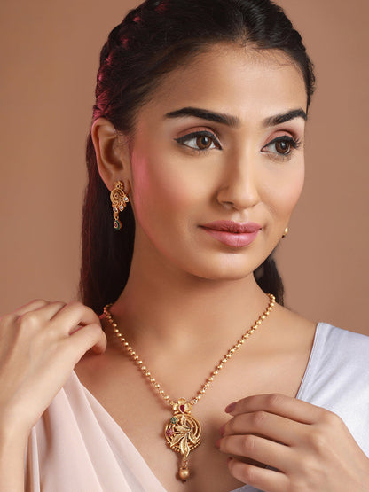 Priyaasi Leaf Flower Studded Gold-Plated Jewellery Set