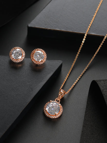 Priyaasi Round Solitaire Rose Gold-Plated Jewellery Set