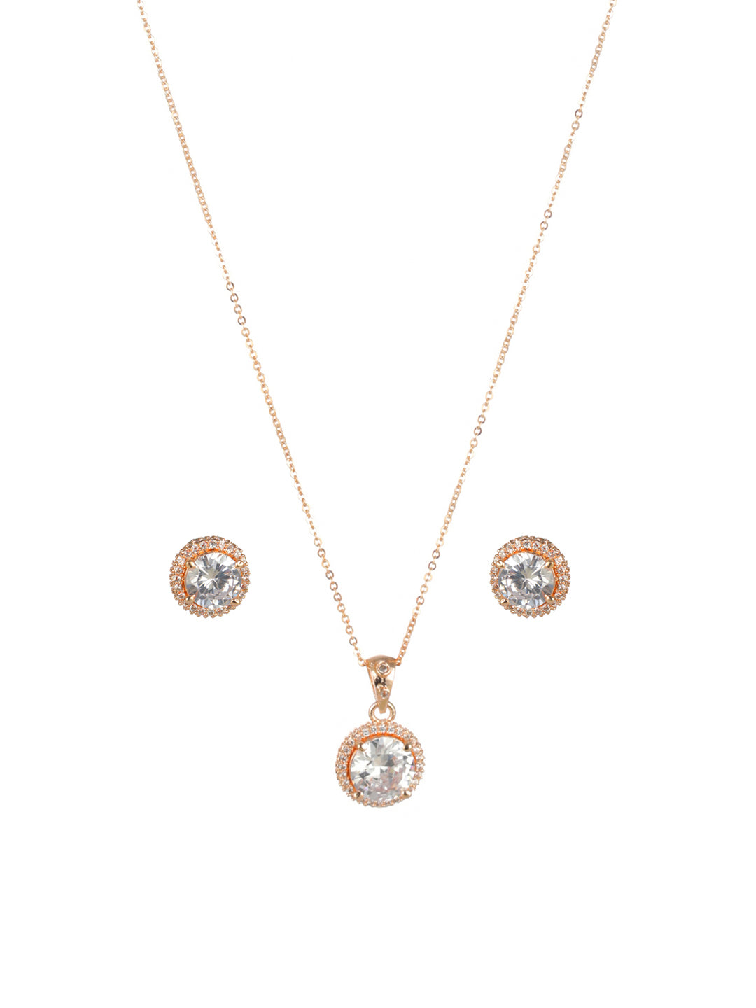 Priyaasi Round Solitaire Rose Gold-Plated Jewellery Set