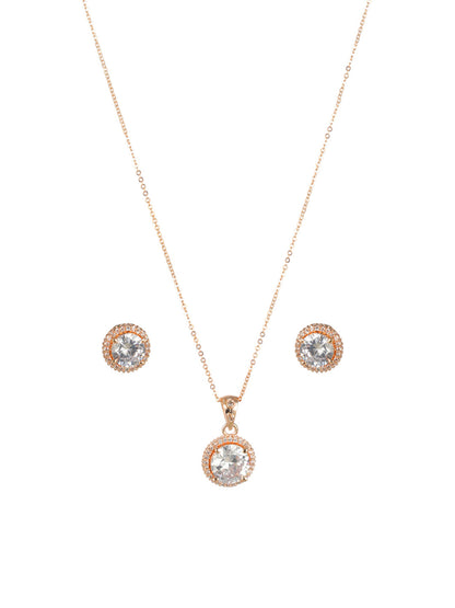 Priyaasi Round Solitaire Rose Gold-Plated Jewellery Set