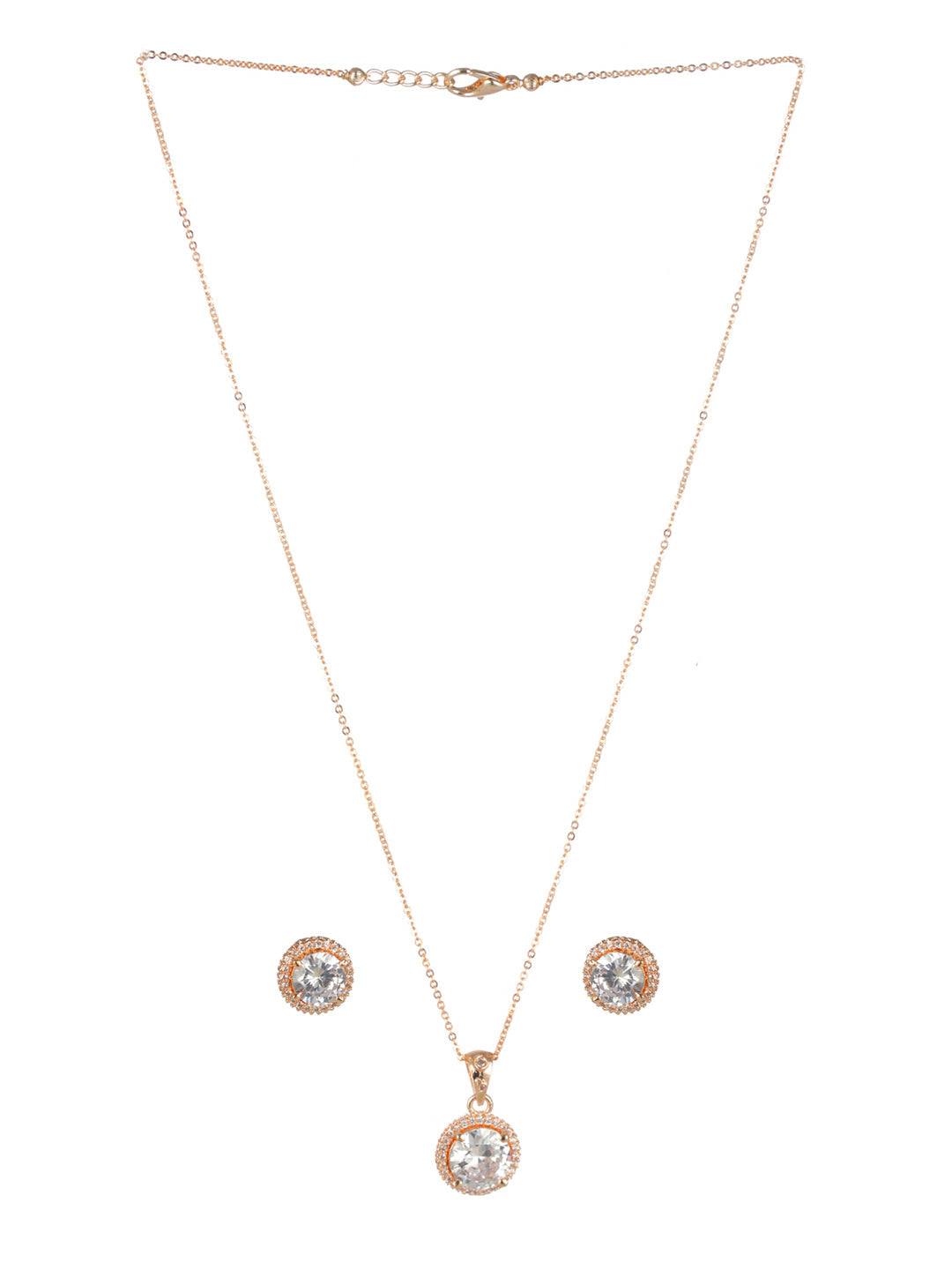 Priyaasi Round Solitaire Rose Gold-Plated Jewellery Set