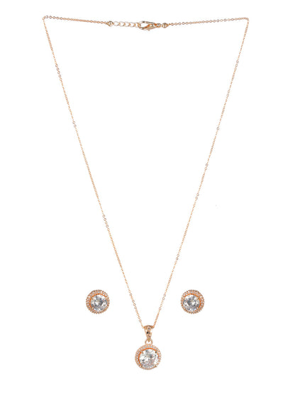 Priyaasi Round Solitaire Rose Gold-Plated Jewellery Set