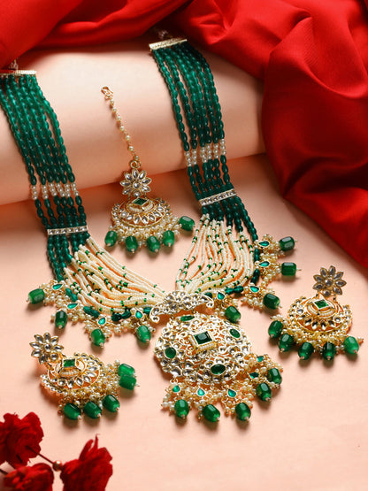 Priyaasi Green Floral Kundan Multilayer Gold-Plated Jewellery Set