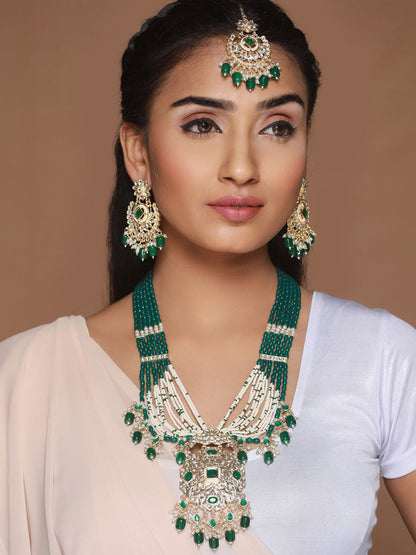 Priyaasi Green Floral Kundan Multilayer Gold-Plated Jewellery Set