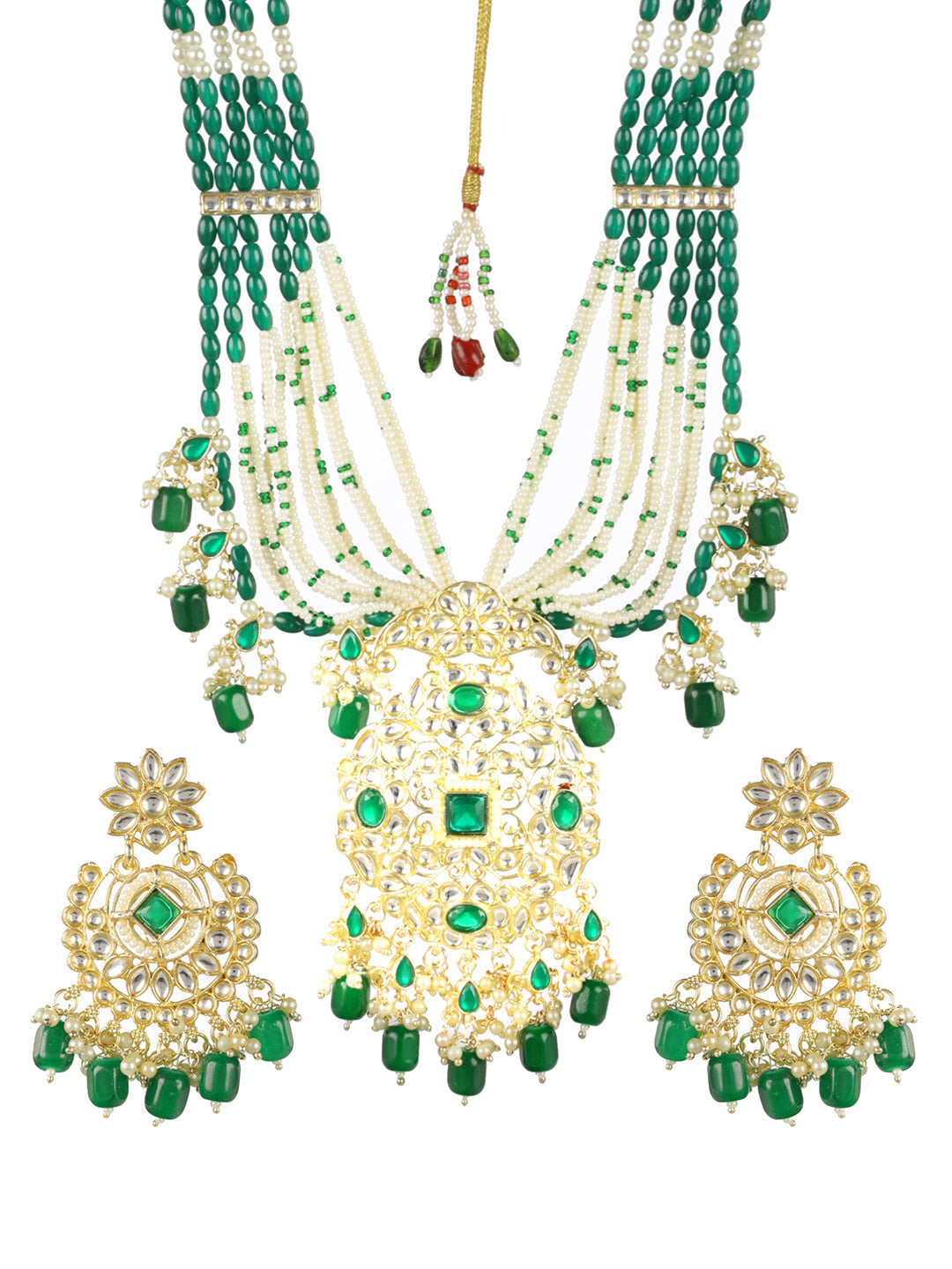 Priyaasi Green Floral Kundan Multilayer Gold-Plated Jewellery Set