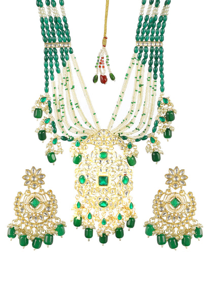 Priyaasi Green Floral Kundan Multilayer Gold-Plated Jewellery Set