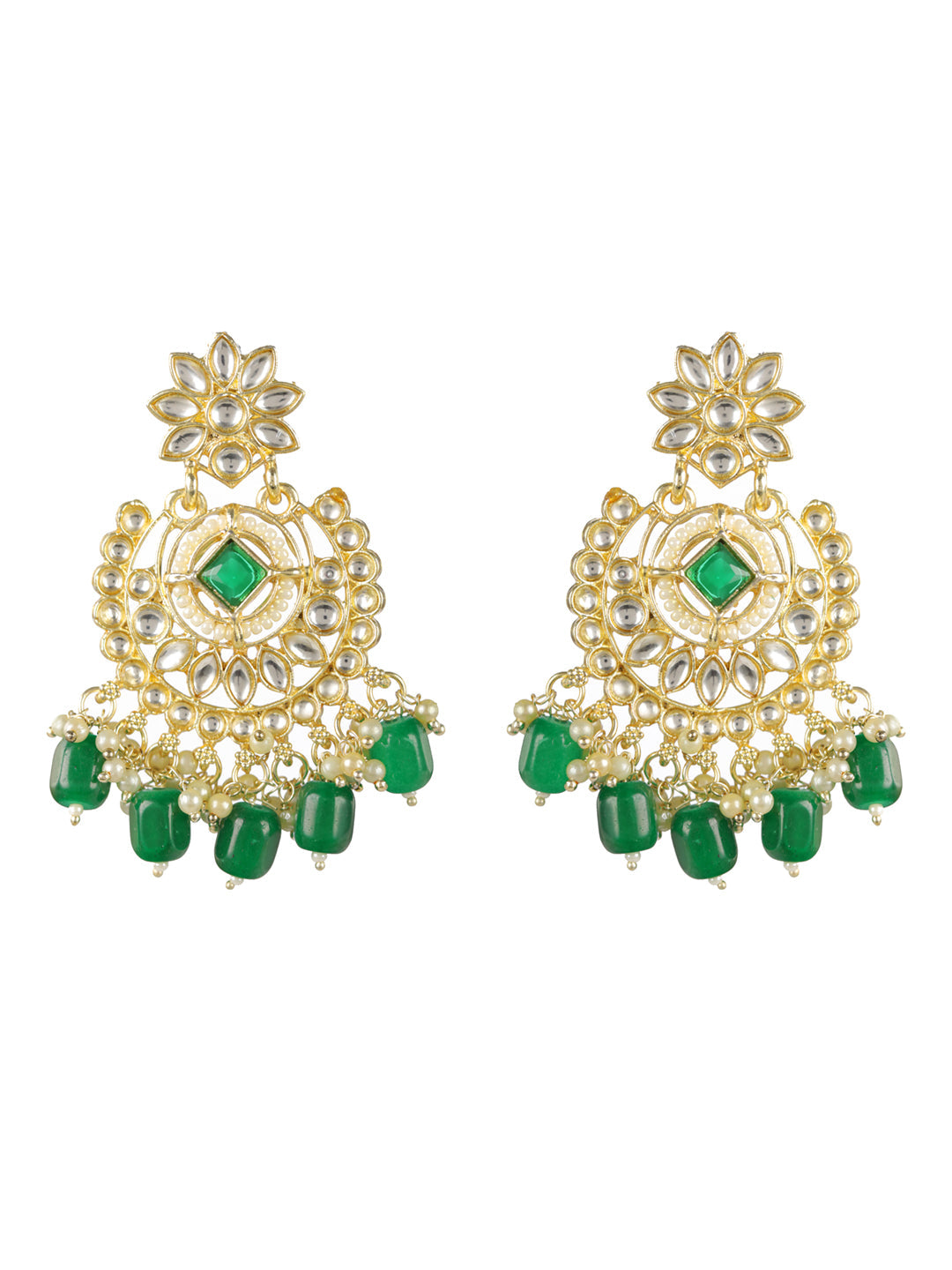 Priyaasi Green Floral Kundan Multilayer Gold-Plated Jewellery Set