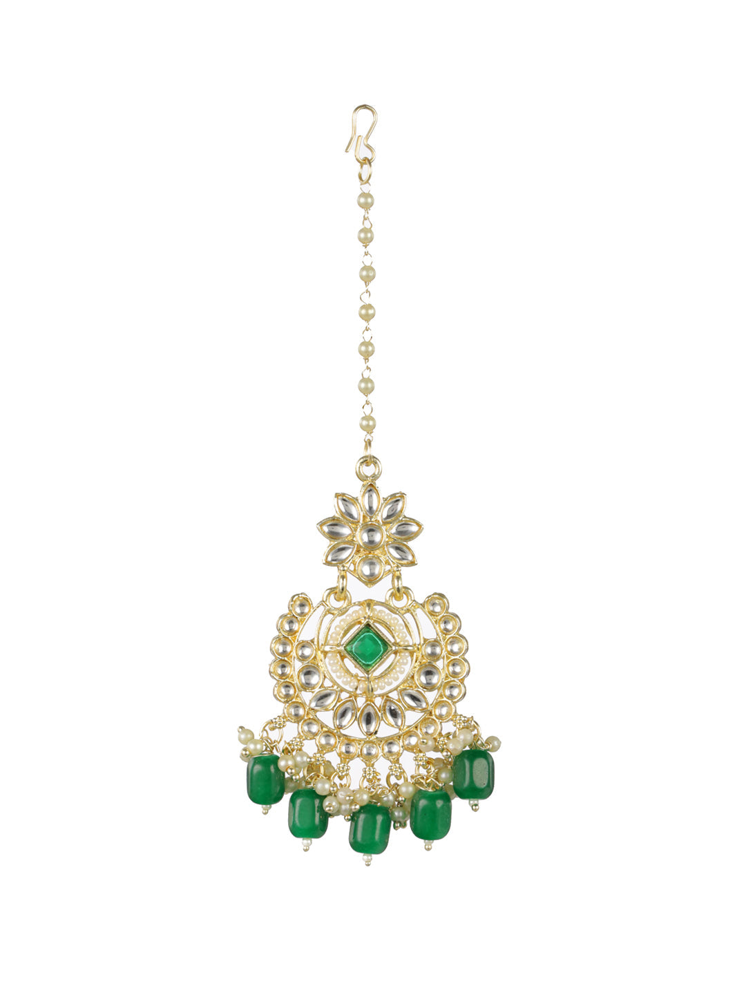 Priyaasi Green Floral Kundan Multilayer Gold-Plated Jewellery Set