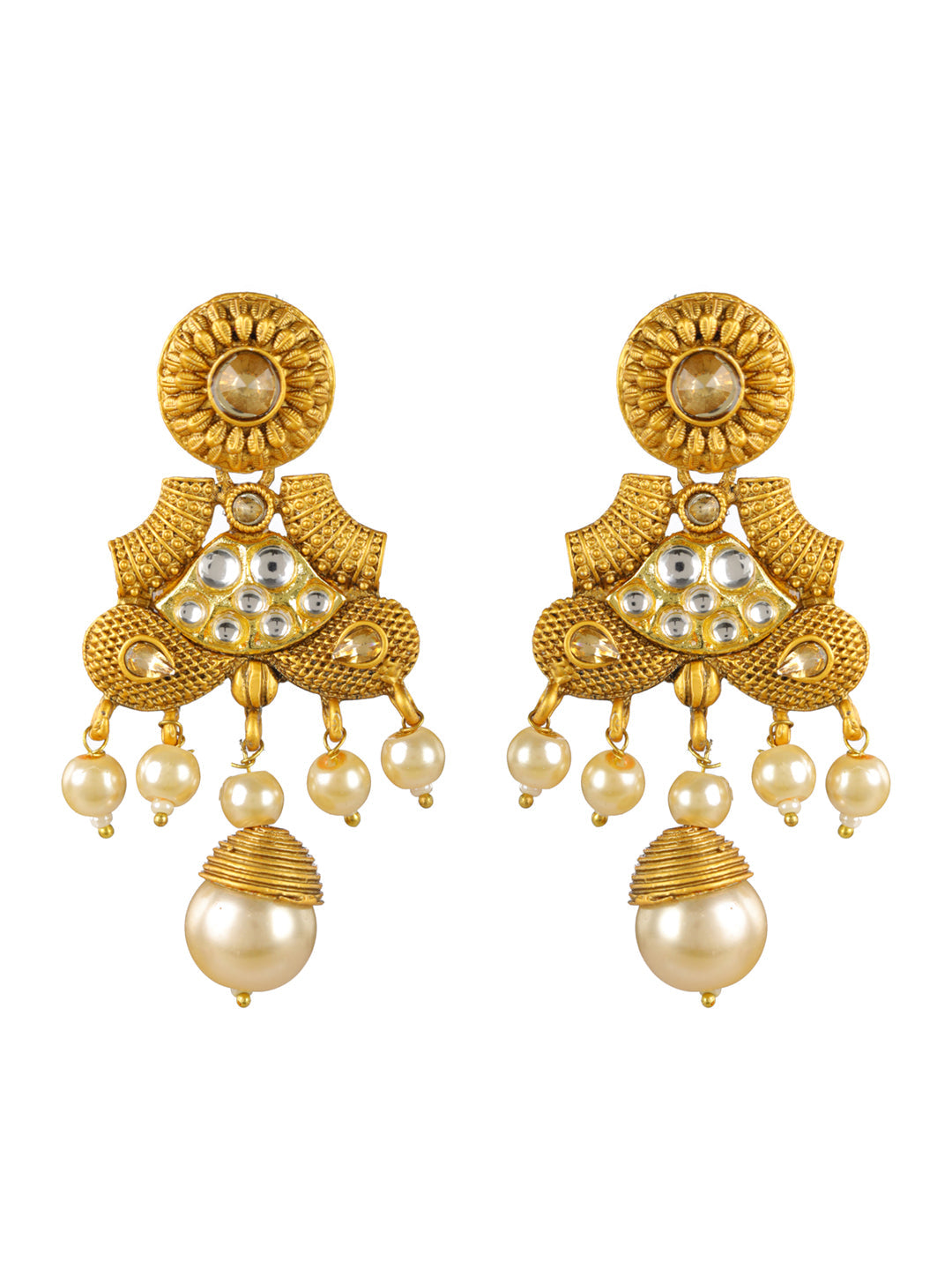 Priyaasi White Peacock Kundan Pearl Multilayer Gold-Plated Jewellery Set