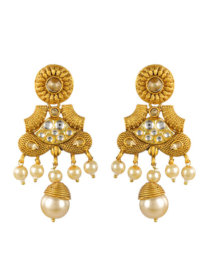 Priyaasi White Peacock Kundan Pearl Multilayer Gold-Plated Jewellery Set