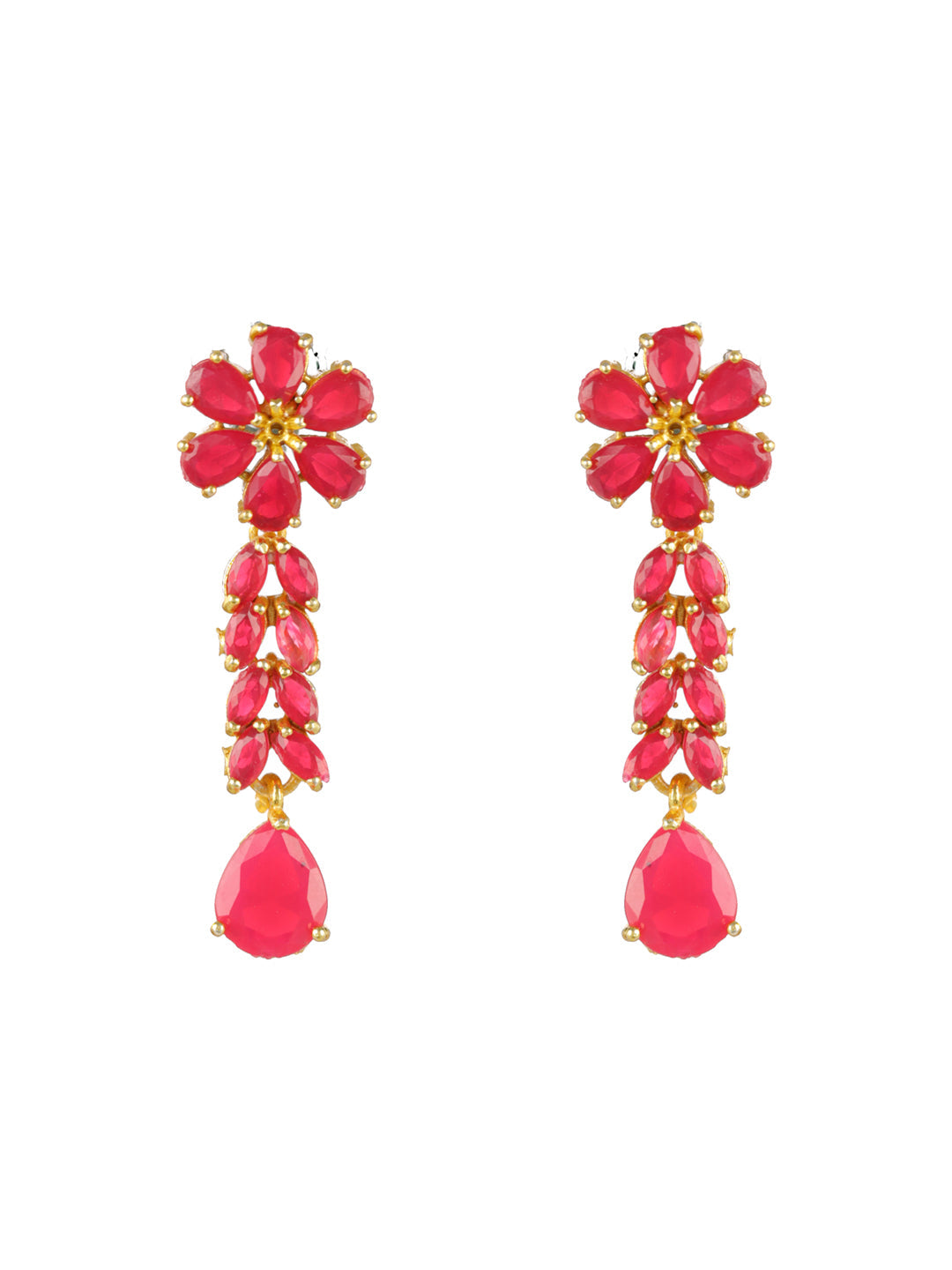 Priyaasi Red Floral Leaf Gold-Plated Jewellery Set