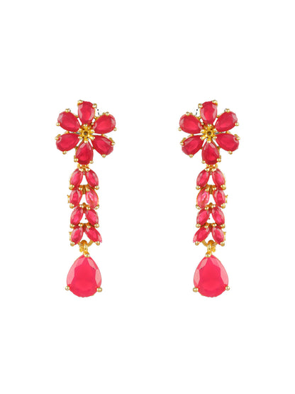 Priyaasi Red Floral Leaf Gold-Plated Jewellery Set