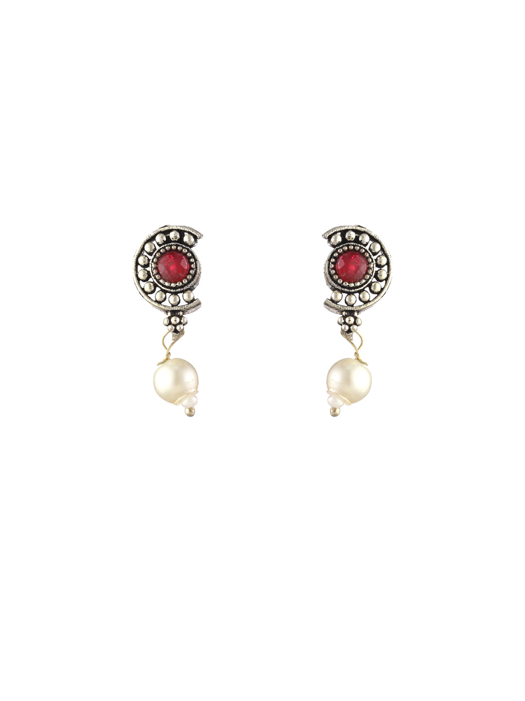 Priyaasi Pink Studded Floral Pearl Oxidised Silver Jewellery Set