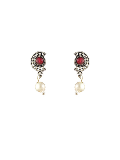 Priyaasi Pink Studded Floral Pearl Oxidised Silver Jewellery Set