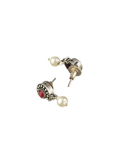 Priyaasi Pink Studded Floral Pearl Oxidised Silver Jewellery Set