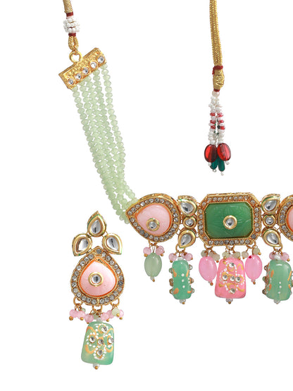 Multicolor Pastel-Toned Kundan Gold-Plated Choker Jewellery Set