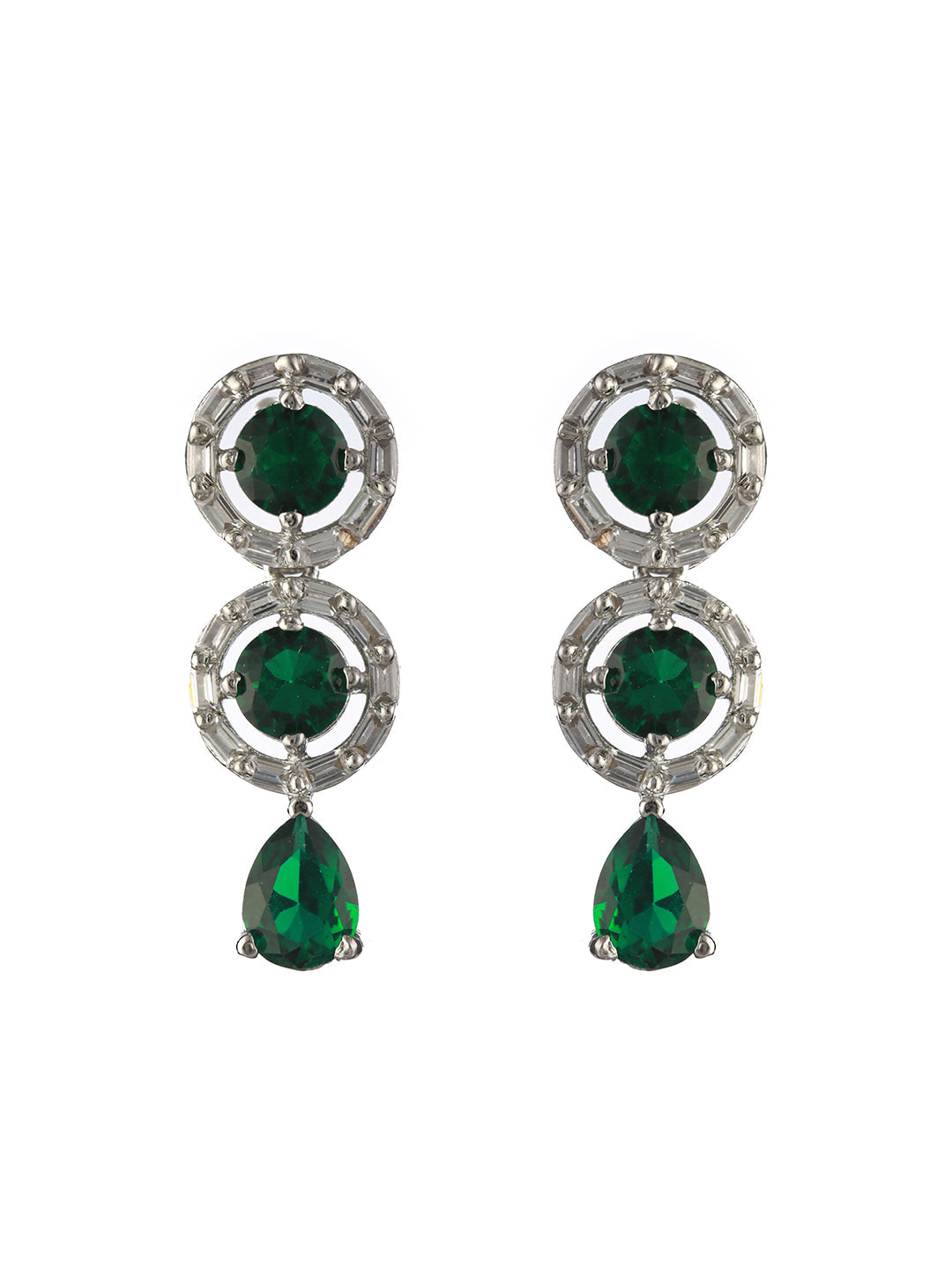 Green Halo Drop American Diamond Silver-Plated Jewellery Set