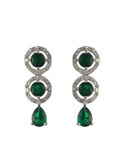 Green Halo Drop American Diamond Silver-Plated Jewellery Set