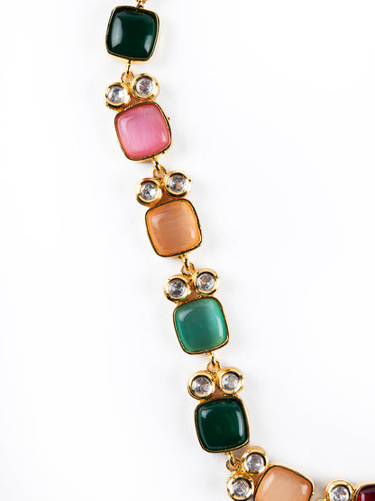 Priyaasi Geometric Multicolor Stone Studded Gold-Plated Jewellery Set
