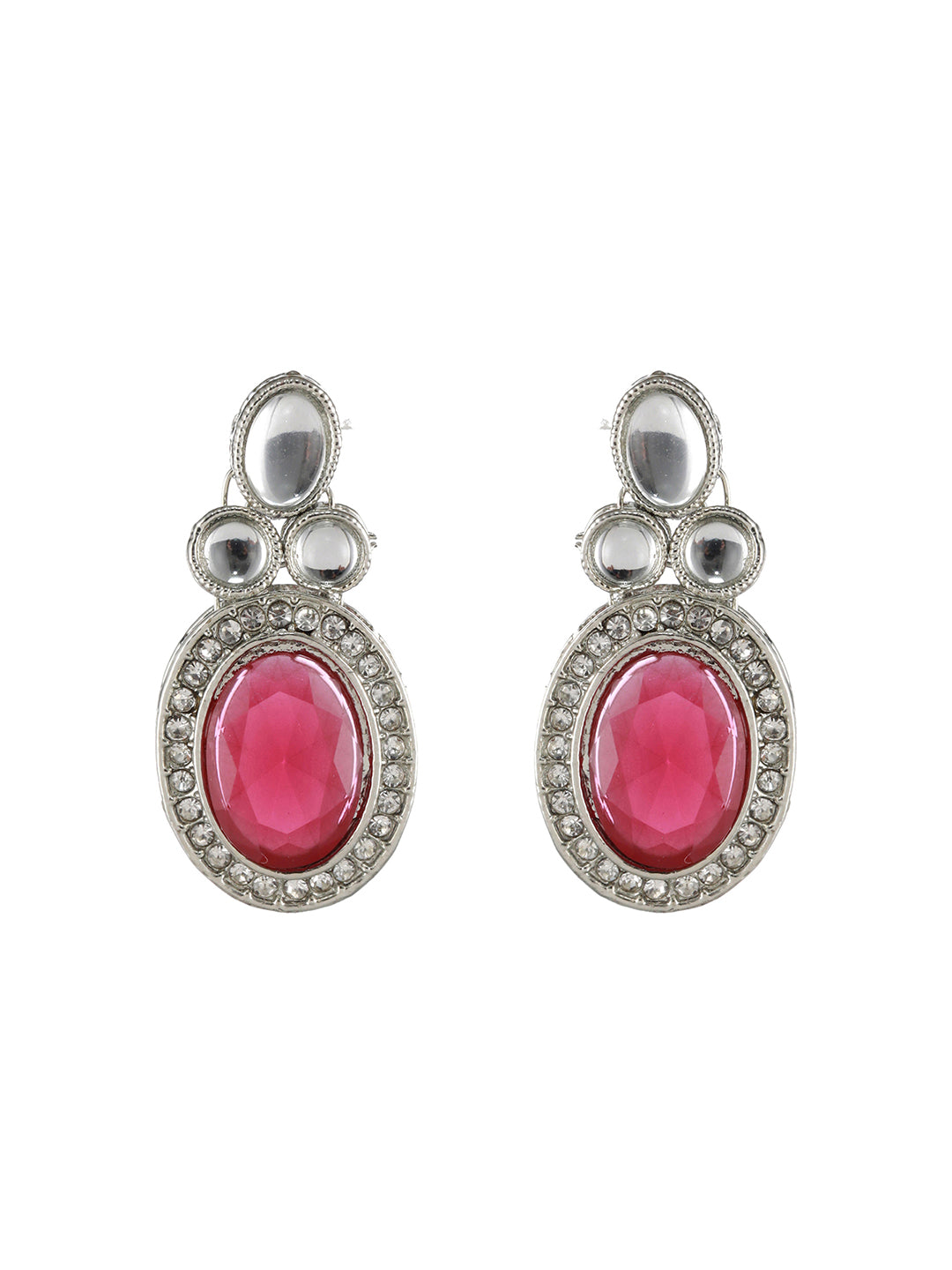 Priyaasi Ruby Oval AD Studded Silver-Plated Jewellery Set with Maangtikka