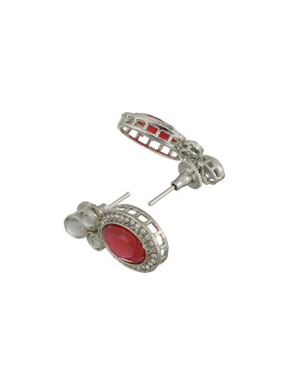 Priyaasi Ruby Oval AD Studded Silver-Plated Jewellery Set with Maangtikka
