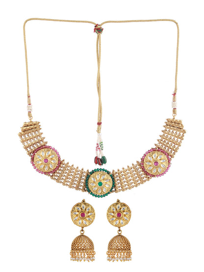 Priyaasi Round Floral Stone Studded Gold-Plated Jewellery Set