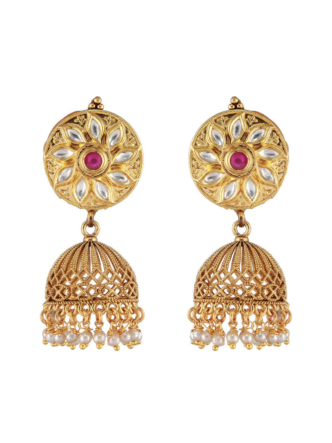 Priyaasi Round Floral Stone Studded Gold-Plated Jewellery Set