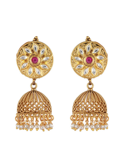 Priyaasi Round Floral Stone Studded Gold-Plated Jewellery Set