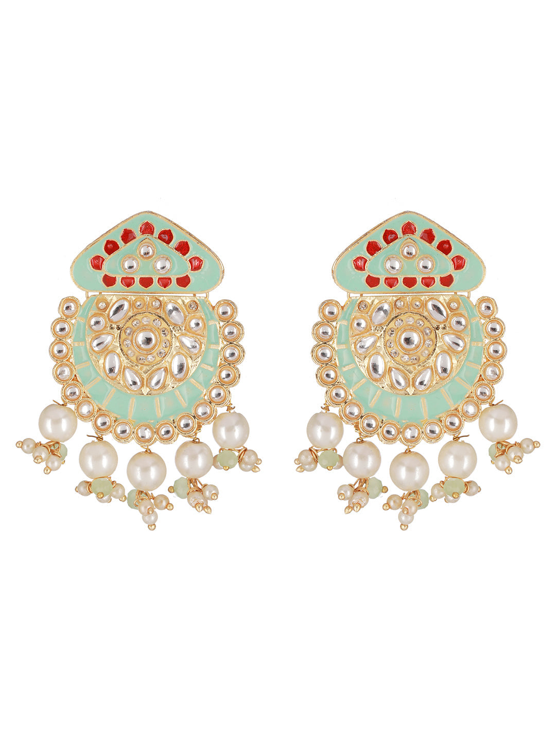 Mint Green Beaded Kundan Meenakari Gold-Plated Maharani Jewellery Set