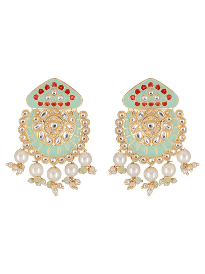 Mint Green Beaded Kundan Meenakari Gold-Plated Maharani Jewellery Set