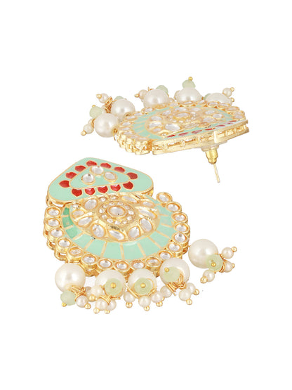 Mint Green Beaded Kundan Meenakari Gold-Plated Maharani Jewellery Set