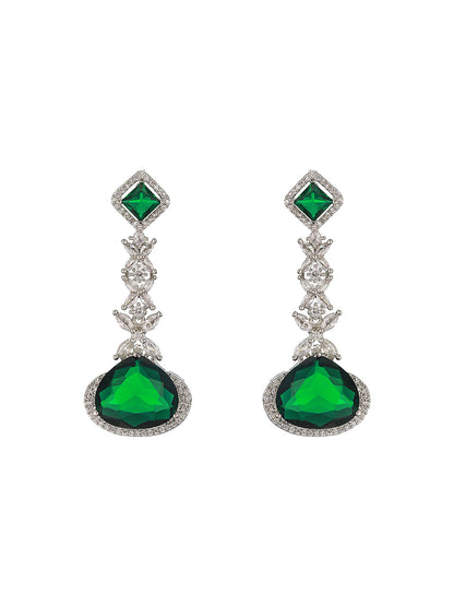 Green Floral Drop AD Silver-Plated Jewellery Set