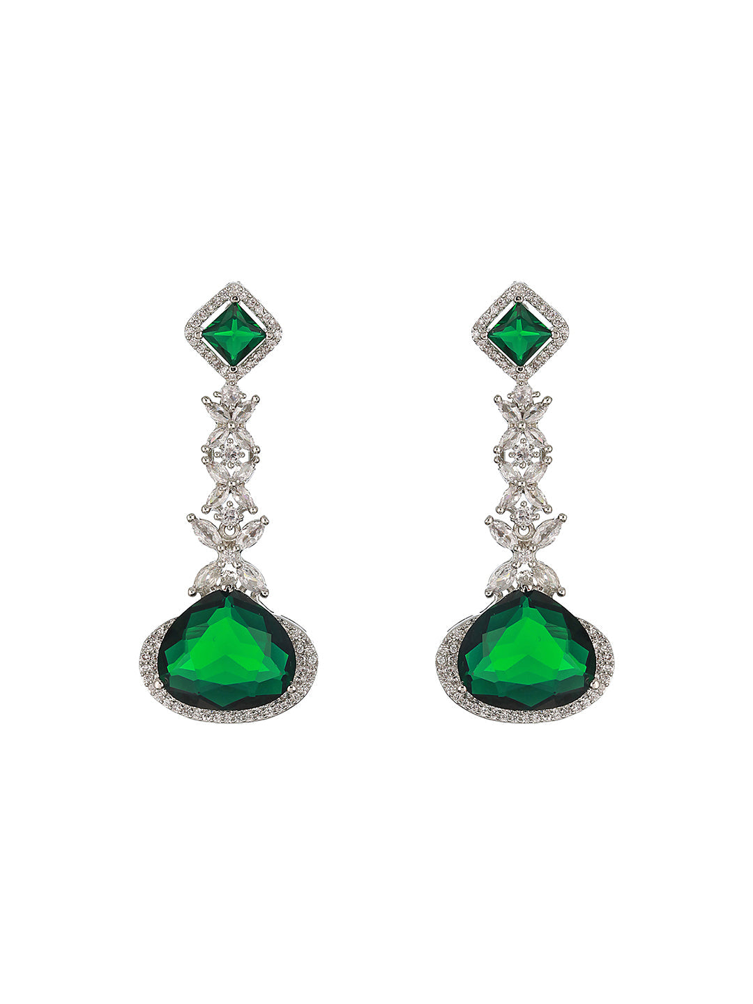 Green Floral Drop AD Silver-Plated Jewellery Set
