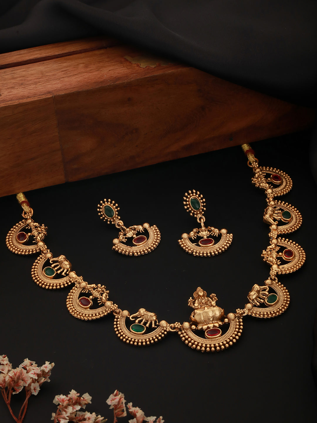 Priyaasi Multicolor Stone Ganesha Laxmi Coin Gold-Plated Jewellery Set