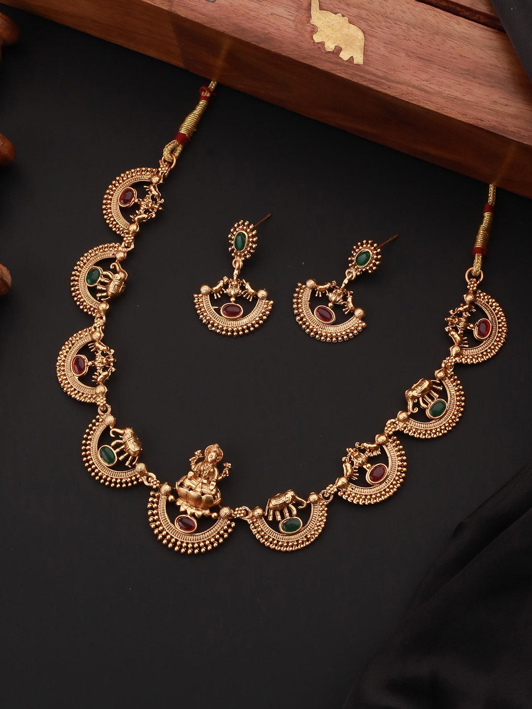 Priyaasi Multicolor Stone Ganesha Laxmi Coin Gold-Plated Jewellery Set