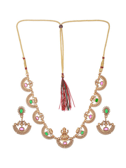 Priyaasi Multicolor Stone Ganesha Laxmi Coin Gold-Plated Jewellery Set