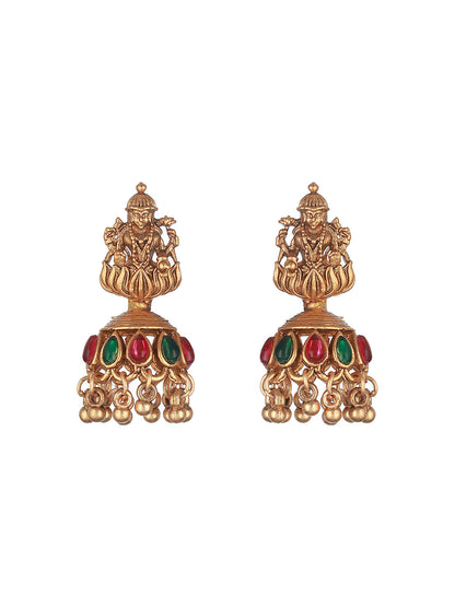 Priyaasi Goddess Laxmi Peacock Kemp Stone Gold-Plated Jewellery Set