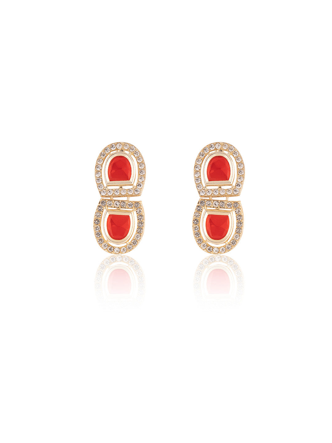 Priyaasi Red Stone Studded Gold Plated Jewellery Set