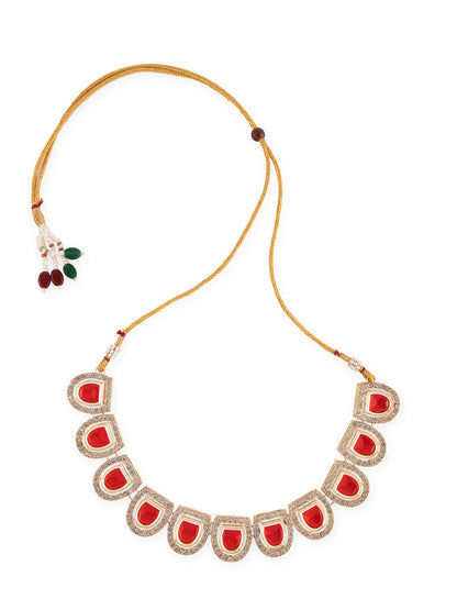 Priyaasi Red Stone Studded Gold Plated Jewellery Set