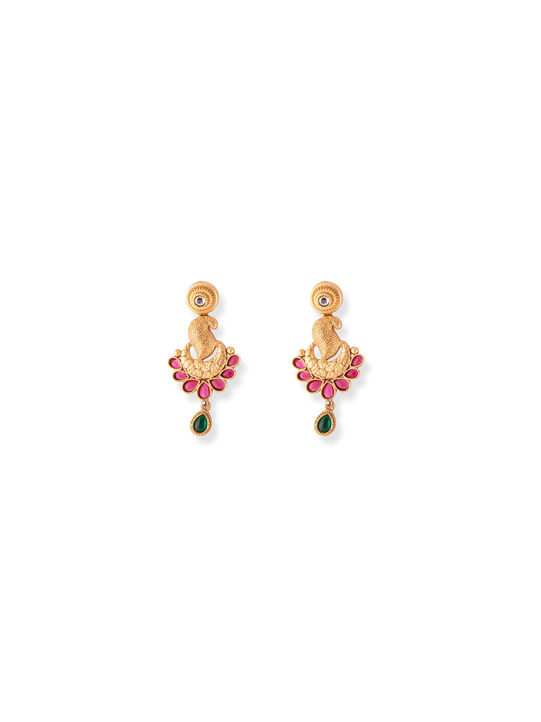 Priyaasi Ruby Flower Gold Plated Real Kemp Jewellery Set