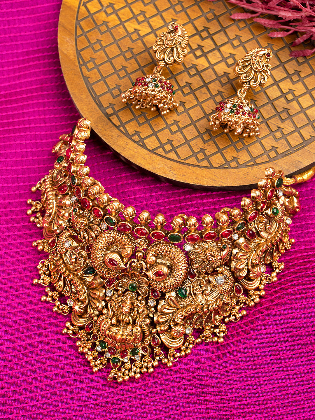 Priyaasi Gold Plated Goddess Laxmi Temple Choker Set
