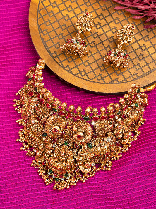 Priyaasi Gold Plated Goddess Laxmi Temple Choker Set